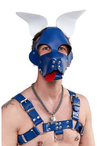 Mister b leren shaggy honden masker blauw-wit