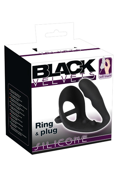 Zwart velvets ring & plug - afbeelding 2