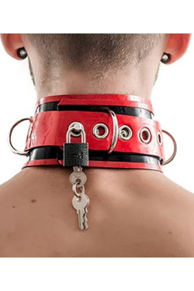 Mister B rubber halsband sluitbaar - zwart - rood - afbeelding 2
